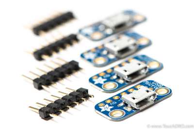 Four Micro-B USB Breakout Boards with 5-pin Headers